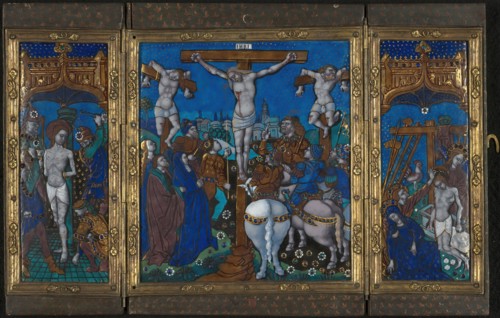Triptych with The Crucifixion, The Flagellation, and The Entombment, Limoges, c. 1500.