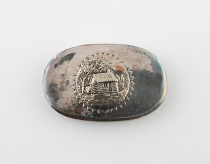 Tobacco Box with Log Cabin (Symbolic of William Henry Harrison Campaign), Birmingham, c. 1880.