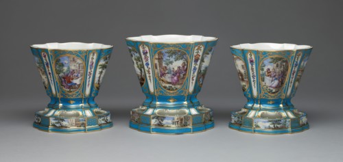 Garniture of Three Flower Vases (Vases Hollandois), Sèvres, c. 1761.