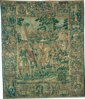 Alexander Kneeling before Jaddus at the Gates of Jerusalem [left section], from The Story of Alexander the Great, Flanders, c. 1600. Alexander's conversion to Judaism. Possibly woven at the workshop o...