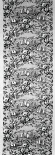 Panel (Furnishing Fabric), United States, c. 1880/90. Floral print with vignettes of girls in bonnets, after Kate Greenaway, engraved and printed by Edmund Evans.
