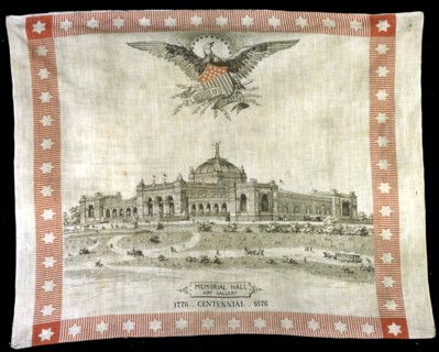 Handkerchief, Pennsylvania, 19th century. 'Memorial Hall Art Gallery - Centennial 1776-1876'. Art gallery in West Fairmount Park, Philadelphia, Pennsylvania, designed by Herman J. Schwarzmann and buil...
