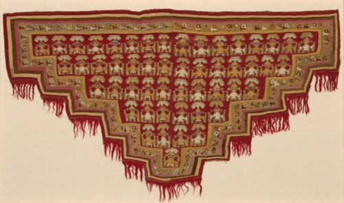 Loincloth Panel, Peru, 1250/1470. Human figure with headdress motif, with birds in border.