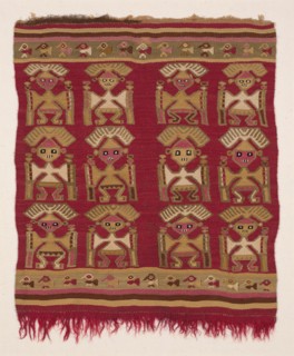 Fragment (Loincloth), Peru, A.D. 1250/1470. Human figure with headdress motif, with birds in border.