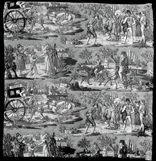 La Route de St. Cloud ou de Poissy (Furnishing Fabric), Nantes, 1822 or after. Designed by Carle Vernet and Delmès, engraved by Philibert Louis Debucourt after Vernet, manufactured by Favre Petitpierr...