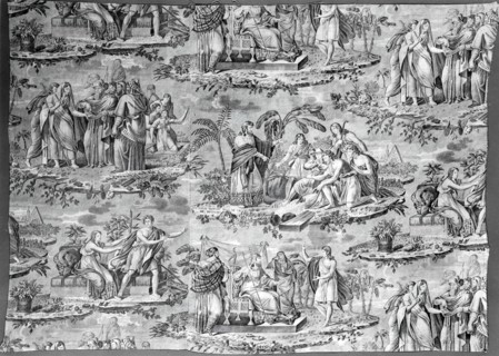 The Story of Joseph (Furnishing Fabric), Rouen, c. 1820. Scenes from the Old Testament: 'La coupe trouvée dans le sac de Benjamin', the cup found in Benjamin's bag; 'Joseph expliquant le songes', Jose...