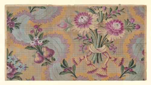 Mise-en-carte (Point-paper), France, 1787. Preparatory technical drawing for a patterned silk, instructions for the weaver. Designed by Germain Frères.