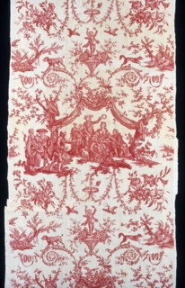 Le Couronnement de la Rosière (The Crowning of the Rose Maiden) (Furnishing Fabric), France, c. 1780. Designed by Jean Baptiste Huet after Jean Baptiste Greuze, manufactured by Oberkampf Manufactory.