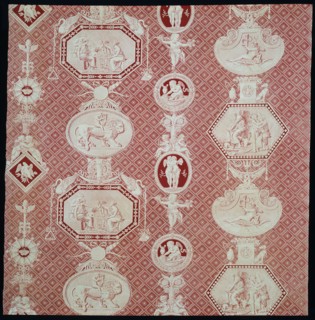 La Marchande d'Amour (The Merchant of Love) (Furnishing Fabric), France, 1815/17. Designed by Louis-Hippolyte LeBas, after Jacques Firmin Beauvarlet, printed and manufactured by Christophe Philippe Ob...