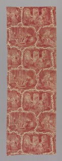 Furnishing Fabric, France, 1827/40. 'Leceister visitant Amy Robsart, [Robert Dudley, 1st Earl of Leicester visiting Amy Robsiart]. Marie Stuart et son secretaire, [Mary, Queen of Scots and her secreta...