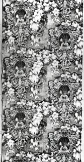 Panel (Furnishing Fabric), England, c. 1830. Floral print with Gothic church motif.