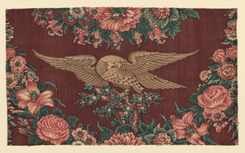Fragment (Furnishing Fabric), England, 1830/40. Floral print with eagle.