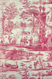 Commedia del'Arte (Furnishing Fabric), England, after 1770. Characters and musicians including Pulcinella; peacocks, sheep and beehives; musicians; a garden with a fountain.