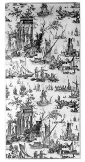 Le Port de Mer (The Seaport) (Furnishing Fabric), Nantes, c. 1780. Engraved by Jean Jacques Le Veau