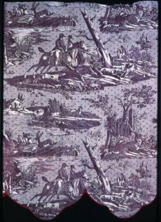 La Route de Jouy (The Road to Jouy) (Furnishing Fabric), France, c. 1820. Designed by Horace Vernet, engraved by Pierre Guillaime Lemeunnie, manufactured by Oberkampf Manufactory.