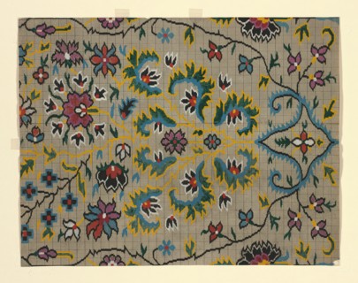 Mise-en-carte (Point-paper), France, 1760/90. Preparatory technical drawing for a patterned silk, instructions for the weaver.