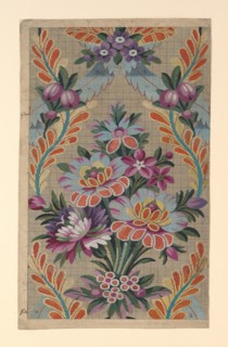 Mise-en-carte (Point-paper), France, 1760/90. Preparatory technical drawing for a patterned silk, instructions for the weaver.