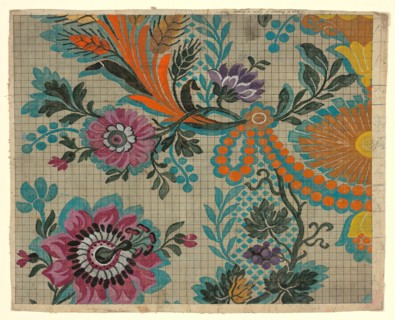 Mise-en-carte (Point-paper), France, 1760/90. Preparatory technical drawing for a patterned silk, instructions for the weaver.