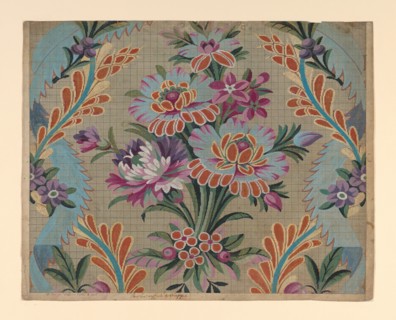 Mise-en-carte (Point-paper), France, 1760/90. Preparatory technical drawing for a patterned silk, instructions for the weaver.
