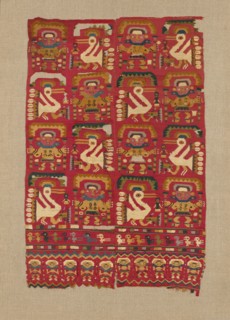 Panel, Peru, 1000/1476. Human figures and birds wearing crescent headdresses.