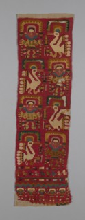 Panel, Peru, 1000/1476. Human figures and birds wearing crescent headdresses.