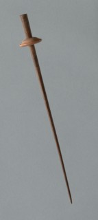 Wooden Spindle with Ceramic Whorl, Peru, 1000/1476.