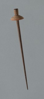 Wooden Spindle with Ceramic Whorl, Peru, 1000/1476.