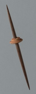 Wooden Spindle with Ceramic Whorl, Peru, 1000/1476.