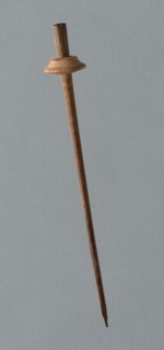 Wooden Spindle with Ceramic Whorl, Peru, 1000/1476.