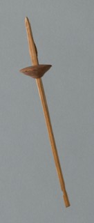 Wooden Spindle with Ceramic Whorl, Peru, 1000/1476.