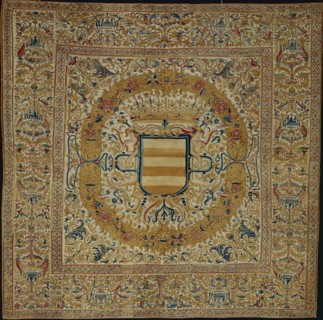 Large Hanging with Crown and Escutcheon, southern Andes, Peru, c. 1700.