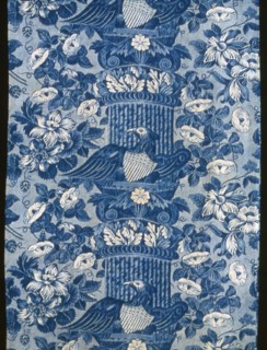 Panel (Furnishing Fabric), United States, c. 1850. Floral print with American eagle and shield.