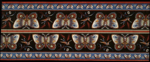 Panel (Furnishing Fabric), England, 1856. Roller-printed cotton cloth with butterfly motif, to be cut down the middle and used as borders for bedcovers and furnishings. Printed and manufactured by Lan...