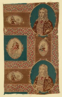 Uncle Tom's Cabin (Furnishing Fabric), United States, after 1852. Scenes from "Uncle Tom's Cabin; or, Life Among the Lowly", an anti-slavery novel, with portraits of its author Harriet Beecher Stowe.
