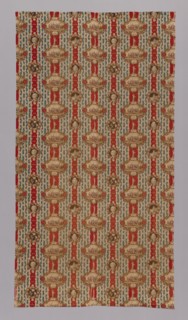 Panel (Furnishing Fabric), United States, 1892/93. Stars and stripes pattern, with patriotic symbols and vignettes: '1492, America Discovered'; '1892, World's Fair Chicago', Statue of Liberty, portrai...