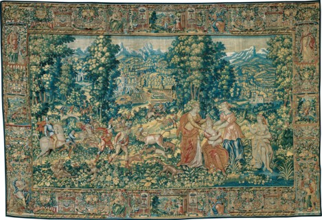 Diana and Her Nymphs with the Ox Hunt, Flanders, c. 1600. After an engraving by Adriaen Collaert after Hans Bol.