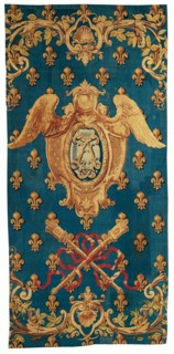 Chancellerie, France, 1718/21. Winged crest and crossed maces on a ground of fleurs de lis. Woven at the Manufacture Royale des Gobelins.