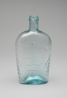 Flask, 1852/89. Clasped hands, and the words 'Old Rye'.