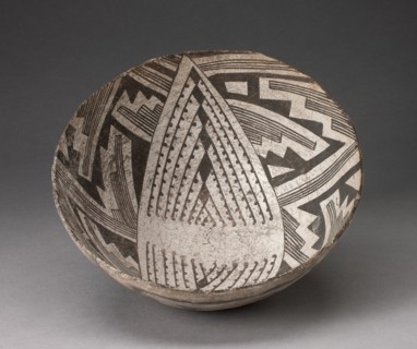 Bowl with Large Diamond-Shaped Area Interior with Dotted Lines and Diamonds, and Interlocking Stepped Motifs, A.D. 950/1400.