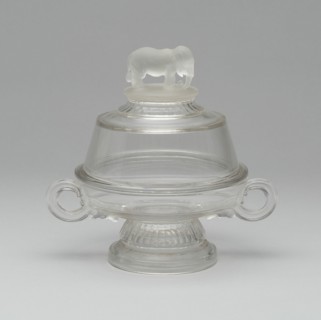 Jumbo/Elephant pattern covered butter dish, 1883/5. Attributed to Canton Glass Company.