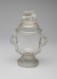 Jumbo/Elephant covered dish, 1883/5. Attributed to Canton Glass Company.