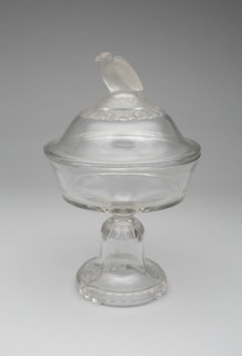 Old Abe/Frosted Eagle pattern covered compote on pedestal, 1880/90. Attributed to the Crystal Glass Company.