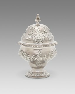 Covered Sugar Bowl, 1765/75. Rococo chased work floral design.