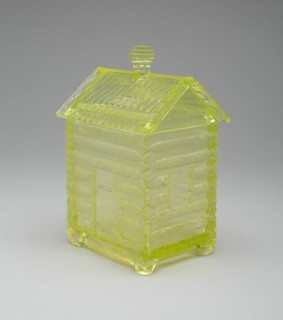 Log Cabin pattern covered sugar bowl, c. 1875.