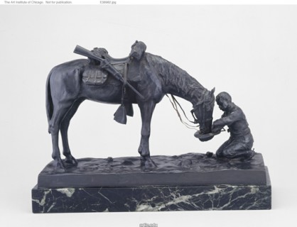 The Last Drop, c. 1900/6. Man giving water to his horse.