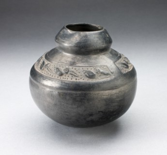 Blackware Narrow Neck Jar with Shoulder Impressed with Birds, A.D. 1000/1400.