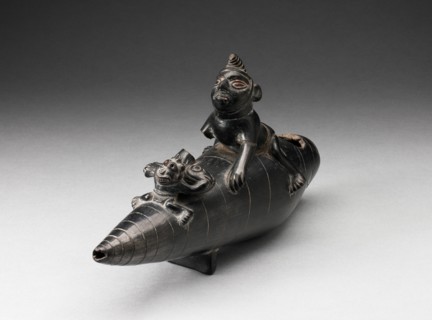 Blackware Vessel in the Form of Two Figures Seated on Reed Boat, Parts Missing, A.D. 1000/1400.