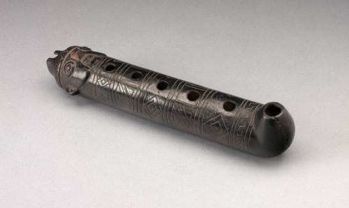 Flute with Incised Geometric Motif and Mouth in the Form of a Human Head, A.D. 1200/1450.