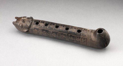 Flute with Incised Geometric Motif and Mouth in the Form of a Human Head, A.D. 1200/1450.
