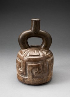 Stirrup Spout Vessel with Raised Geometric Scroll Motif, 1,000 B.C./200 B.C.